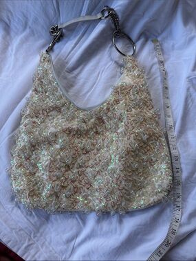 Pearlescent Beaded Ivory Shoulder Bag